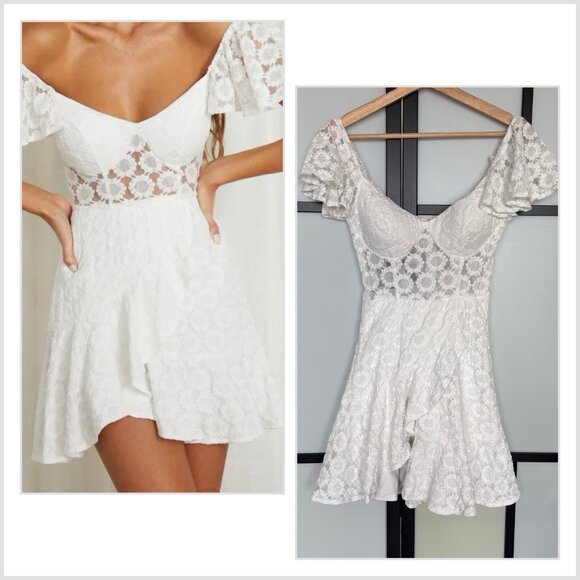 Angel Biba Dresses & Skirts - Angel Biba Milkmaid Babydoll Dress Size Medium White Coquette Floral Angelcore